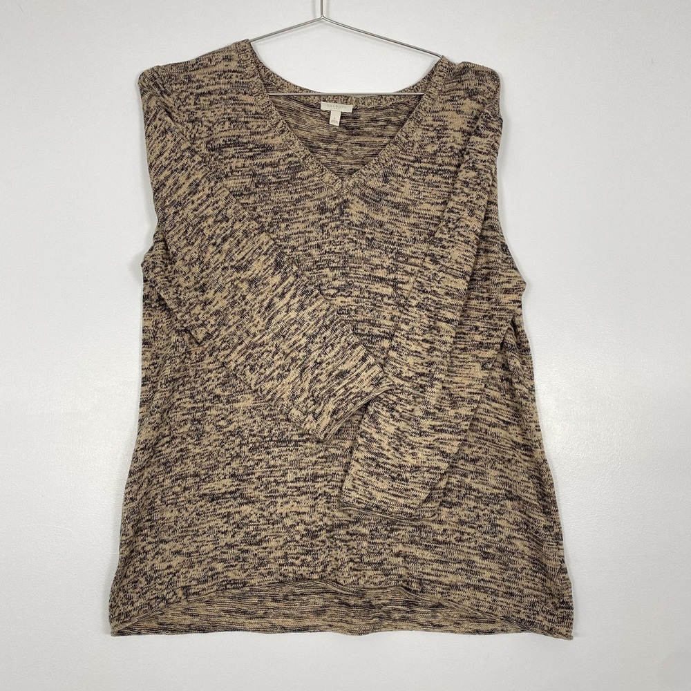 Talbots Sweater Womens Large Beige V Neck 3/4 Sleeve 100% Cotton Knit Pullover